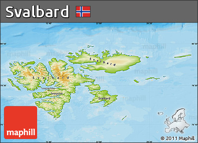 Physical Map of Svalbard, political outside