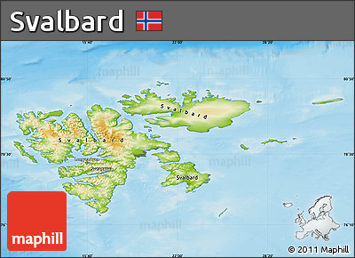 Physical Map of Svalbard, semi-desaturated, land only