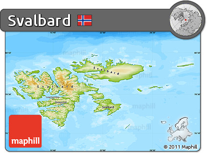 Physical Map of Svalbard, single color outside, bathymetry sea