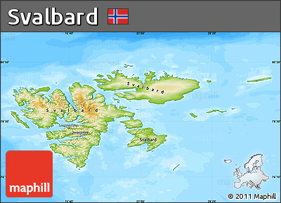 Physical Map of Svalbard, single color outside, bathymetry sea