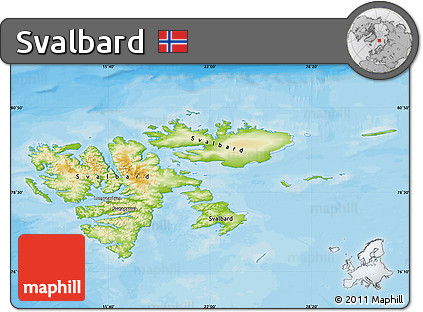 Physical Map of Svalbard, single color outside, bathymetry sea, shaded relief sea