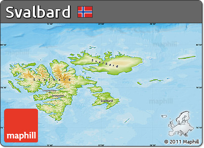 Physical Map of Svalbard, single color outside, bathymetry sea, shaded relief sea