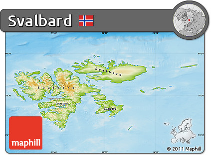 Physical Map of Svalbard, single color outside