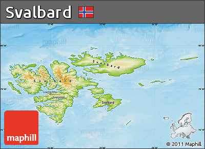 Physical Map of Svalbard, single color outside