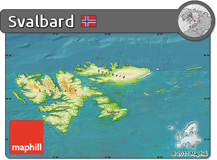 Physical Map of Svalbard, single color outside, satellite sea