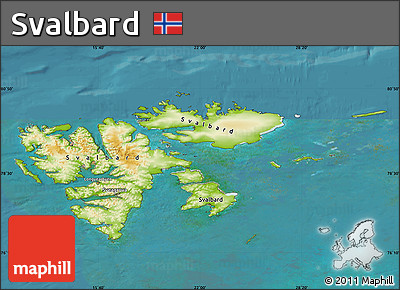 Physical Map of Svalbard, single color outside, satellite sea