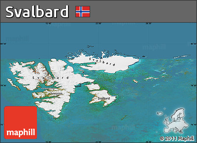 Satellite Map of Svalbard, darken, land only