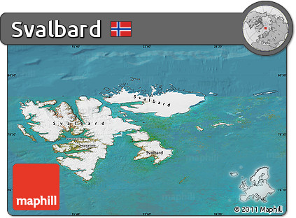 Satellite Map of Svalbard, political shades outside, satellite sea