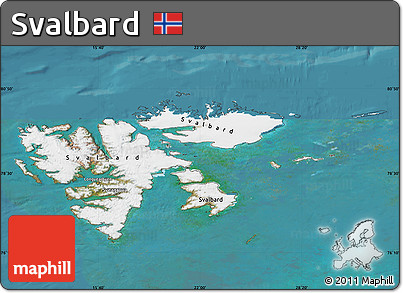 Satellite Map of Svalbard, political shades outside, satellite sea