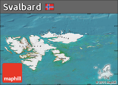 Satellite Map of Svalbard, political shades outside, satellite sea