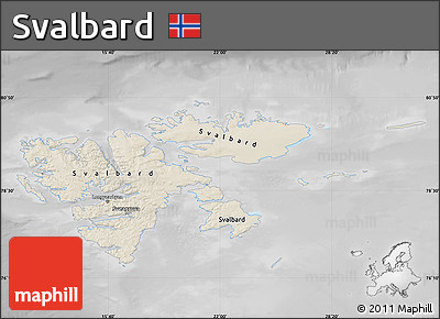 Shaded Relief Map of Svalbard, desaturated