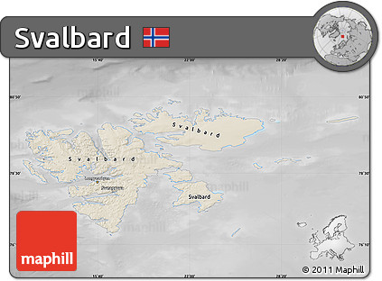 Shaded Relief Map of Svalbard, desaturated