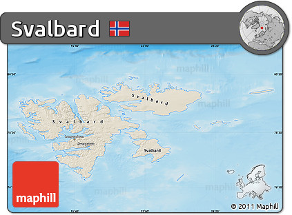 Shaded Relief Map of Svalbard, lighten, semi-desaturated, land only
