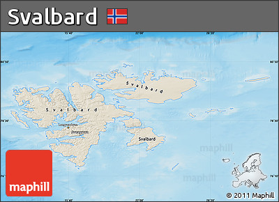 Shaded Relief Map of Svalbard, lighten, semi-desaturated, land only