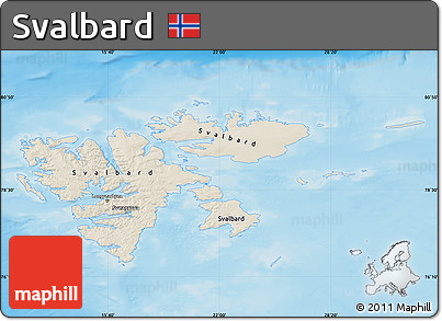 Shaded Relief Map of Svalbard, lighten, semi-desaturated, land only