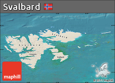 Shaded Relief Map of Svalbard, satellite outside
