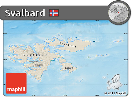 Shaded Relief Map of Svalbard, satellite outside, shaded relief sea