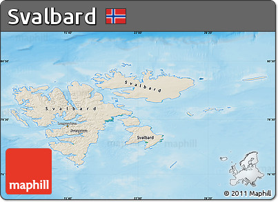 Shaded Relief Map of Svalbard, satellite outside, shaded relief sea