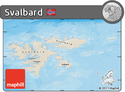 Shaded Relief Map of Svalbard, single color outside, bathymetry sea, shaded relief sea