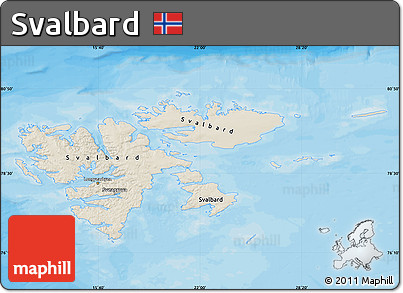 Shaded Relief Map of Svalbard, single color outside, bathymetry sea, shaded relief sea