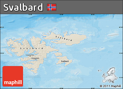 Shaded Relief Map of Svalbard, single color outside, bathymetry sea, shaded relief sea