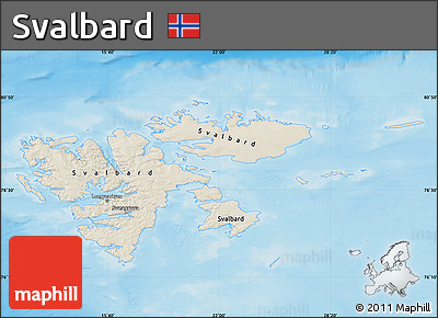 Shaded Relief Map of Svalbard, single color outside