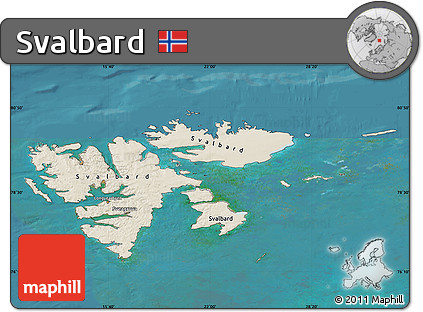 Shaded Relief Map of Svalbard, single color outside, satellite sea
