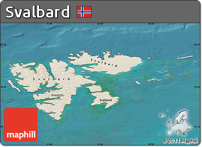 Shaded Relief Map of Svalbard, single color outside, satellite sea