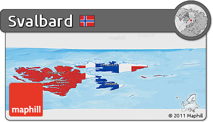 Flag Panoramic Map of Svalbard, political outside, flag aligned to the middle