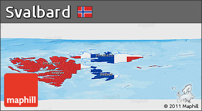 Flag Panoramic Map of Svalbard, political outside, flag aligned to the middle
