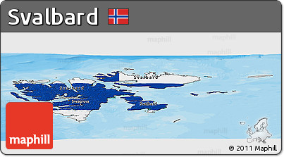 Flag Panoramic Map of Svalbard, satellite outside, bathymetry sea, flag centered