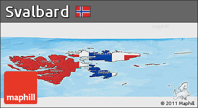 Flag Panoramic Map of Svalbard, satellite outside, bathymetry sea, flag aligned to the middle