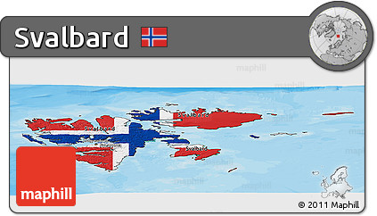 Flag Panoramic Map of Svalbard, satellite outside, bathymetry sea