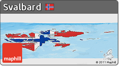 Flag Panoramic Map of Svalbard, satellite outside, bathymetry sea