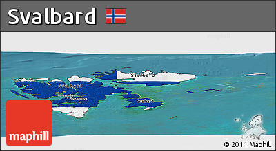 Flag Panoramic Map of Svalbard, satellite outside, flag centered