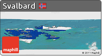 Flag Panoramic Map of Svalbard, satellite outside, flag centered