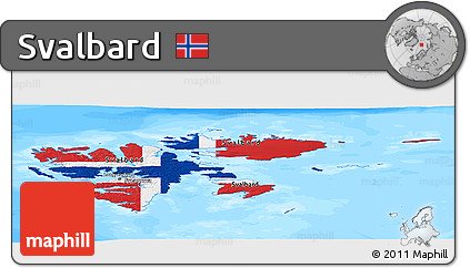 Flag Panoramic Map of Svalbard, single color outside, bathymetry sea