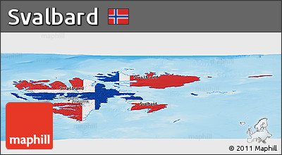Flag Panoramic Map of Svalbard, single color outside, shaded relief sea