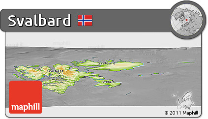 Physical Panoramic Map of Svalbard, darken, desaturated