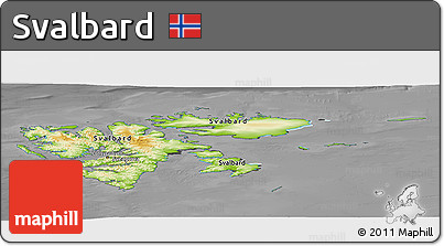 Physical Panoramic Map of Svalbard, darken, desaturated