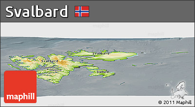 Physical Panoramic Map of Svalbard, darken, semi-desaturated