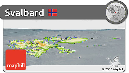 Physical Panoramic Map of Svalbard, darken, semi-desaturated