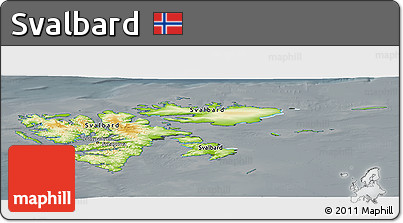 Physical Panoramic Map of Svalbard, darken, semi-desaturated
