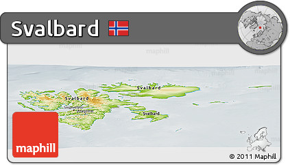 Physical Panoramic Map of Svalbard, lighten, semi-desaturated