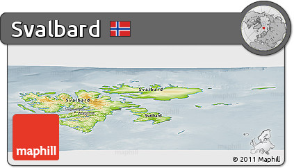 Physical Panoramic Map of Svalbard, semi-desaturated