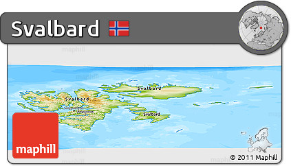 Physical Panoramic Map of Svalbard, single color outside, bathymetry sea