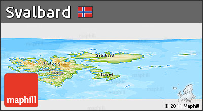 Physical Panoramic Map of Svalbard, single color outside, bathymetry sea