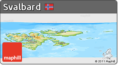 Physical Panoramic Map of Svalbard, single color outside, bathymetry sea