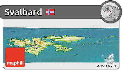 Physical Panoramic Map of Svalbard, single color outside, satellite sea