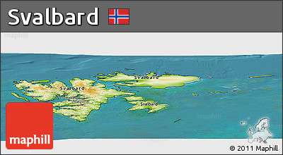 Physical Panoramic Map of Svalbard, single color outside, satellite sea